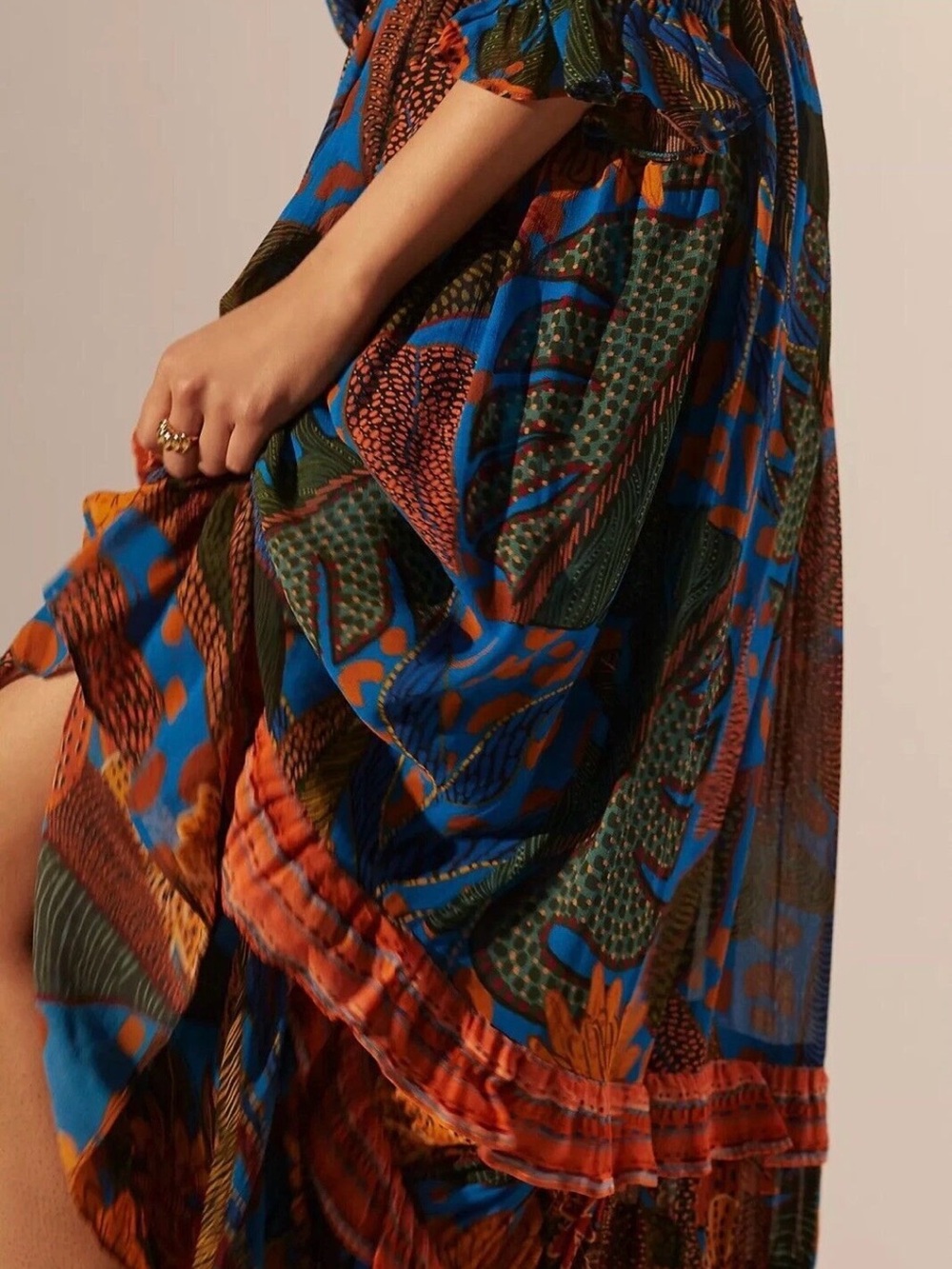 FARM Rio Multicolor Floral Maxi Dress with Blue and Orange - Picture 6 of 13
